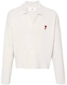 AMI PARIS DE COEUR LOGO POLO SWEATER MEN PULLOVER UPL346KN0042193 - Picture 1 of 5