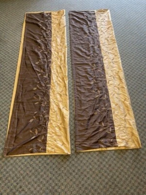 Curtain Two Panels 83in x 50in Floral Beige Brown - Image 1 of 4