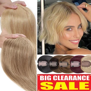 CLEARANCE 100% Human Hair Top Wig Real Remy Hair Toupee Clip in Silk Base Topper - Picture 1 of 94