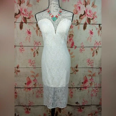 Charlotte Russe Dress Size M Strapless Ivory Lace Plunging Neckline Wedding - Image 1 of 4