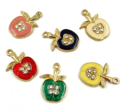 12 винтажных центральных кулонов с подвесками из яблочной фруктовой эмали со стразами в ассортименте 5347P - Изображение 1 из 4