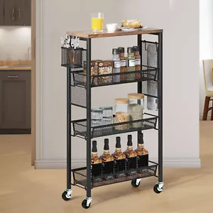4-Tier Slim Rolling Cart Kitchen Cart w/ Wheels Storage Cart Mobile Utility Cart - Picture 1 of 15