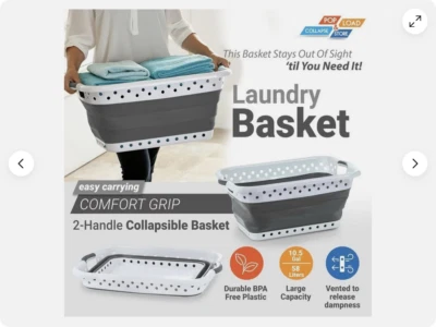 Pop & Load Space-Saving  Contoured Laundry Basket (Gray White)NWOT - Image 1 of 4