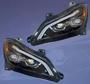 QSC Full LED Black Headlight Assemblies Pair for Kenworth T680 2022+ Next Gen - Picture 1 of 14