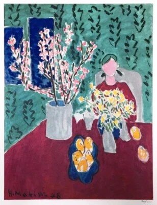Pink Blossoms Henri Matisse 1948 Fauvist Modernist Still Life Floral Interior - Image 1 of 2