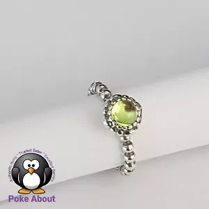 Pandora August Green Peridot Birthday Bloom Ring 190854PE Birthstone Size 48 - Picture 1 of 7
