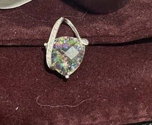 14kt Weißgold Trillonschliff Mystic Topas Plättchen mit Diamant Akzenten - Bild 1 von 9