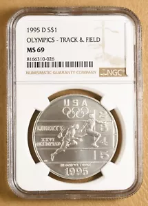 1995 D Olympics Track & Field Commemorative Silver Dollar NGC MS69 - Picture 1 of 2