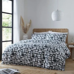 Abstract Duvet Cover & Pillowcase Set Navy & White Dusa Double Quilt Bedding - Picture 1 of 2