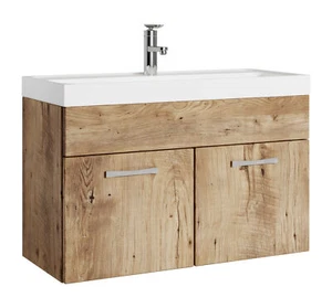 Badezimmer Badmöbel-Set Paso 01 80cm Waschbecken Eiche Kastanie - Unterschrank S - Bild 1 von 5