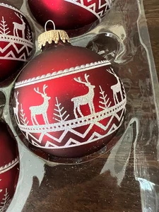 Vintage Krebs 4 Stck. Glas Weihnachtsschmuck rot Port Samt Pullover Band Rentier - Bild 1 von 6