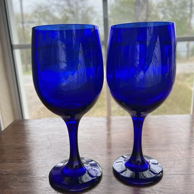 Juego de 2 elegantes copas de vino Libbey Premier azul cobalto de colección Foto 1 de 4