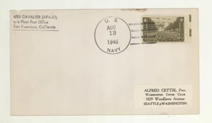 1946 US Navy Postmark Cover from USS Cavalier APA-37 to Seattle Washington - Picture 1 of 1