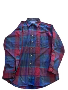 Pendleton 100% wool made in USA L flannel shirt red blue green plaid dry Clean - Picture 1 of 4
