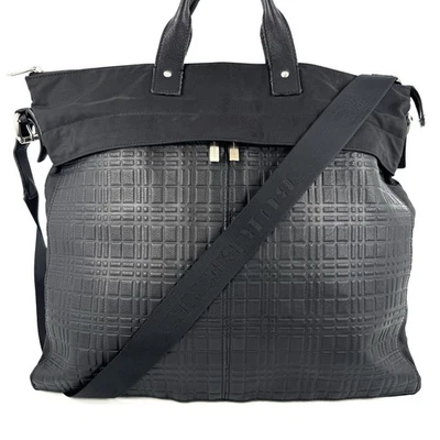 Burberry London Embossed Check Business Messenger Bag Black Leather Authentic - Image 1 of 4