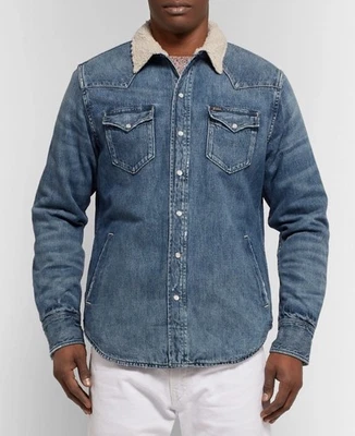 NUEVO CON ETIQUETAS Polo Ralph Lauren Azul FLEECE FORRADO DENIM WESTERN Camisa Chaqueta Frontal a Presión Foto 1 de 4