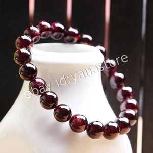 Natürliche Rot Granat Kristall Rund Edelstein Perlen Stretch Armband 7.5 Zoll - Bild 1 von 11