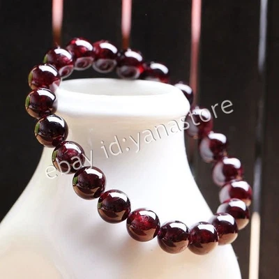 Natürliche Rot Granat Kristall Rund Edelstein Perlen Stretch Armband 7.5 Zoll - Bild 1 von 4