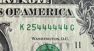 6 in a Row 4,s Fancy Serial Number Trinary $1 Dollar Bill Note 6 of a kind - Picture 1 of 5