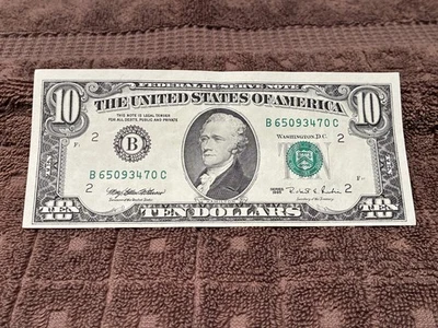 1995 $10 Ten Dollar Bill Federal Reserve Note New York FRB  Uncirculated Rubin - Image 1 of 3