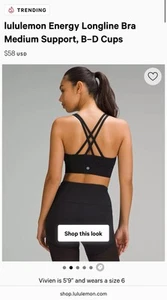 NEW Lululemon Energy Longline Bra Medium Support B–D Cups Black Size 10 - Picture 1 of 10