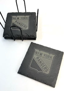 NY Rangers Untersetzer Schiefer Stein 4er Set Metallhalter - Bild 1 von 8