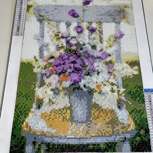 COMPLETED Diamond Art Purple Flowers in a Vase Unframed 13.5”x10” 30x40CM Lovely - Picture 1 of 5