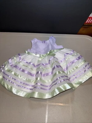 NWOT Bonnie Baby Girls Fancy Dress Layered w Purple & Green Stripes 6-9 Months - Image 1 of 4