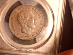 Spain 1877-OM, 10 centimos, old world coin PCGS AU55 #4064 - Picture 1 of 3