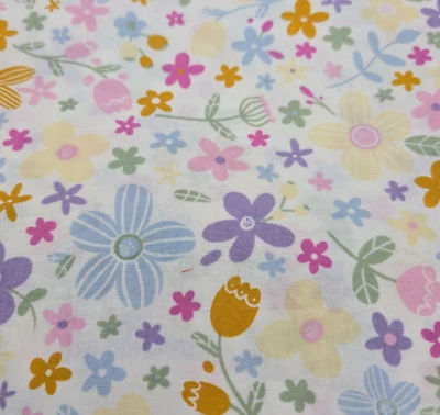 Pastel Floral Cotton Fabric Sewing Quilting .75 Yards 44" Wide Purple - Image 1 of 4