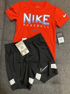 NIKE AIR TODDLER DRI FIT Baseball Red T SHIRT AND Black SHORTS SET SIZE 4 (XS) - Picture 1 of 10