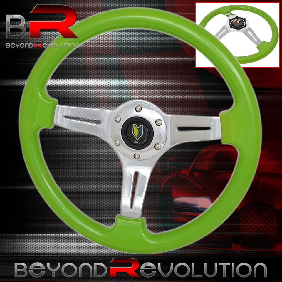 Volante ligero 350 mm verde lima con 6 orificios de perno plateado + Wakaba Foto 1 de 1