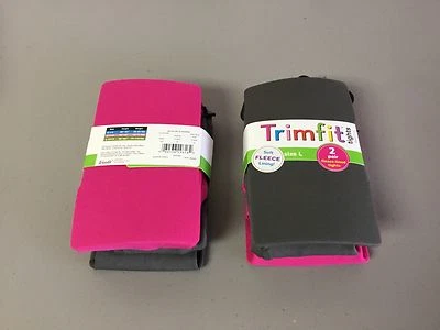 NWT Girl's 2 Trimfit Fleece Lined Tights Size Large 10-14 Grey/Pink #94R - Image 1 of 2