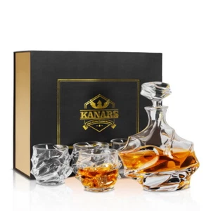 KANARS Whiskey Decanter Set w/ 4 Bourbon Glasses Liquor Vodka Bottle Dad Gift - Picture 1 of 8