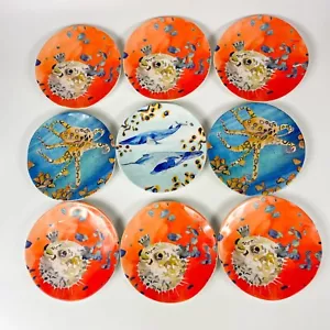 Voutsa Anthropologie Under The Sea Melamine Bread/Dessert Plates 6 Set Of 9 - Picture 1 of 4