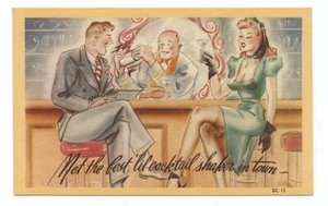 Man and Woman at Bar Off Color Risque Comic Art Humor Postcard - Picture 1 of 2