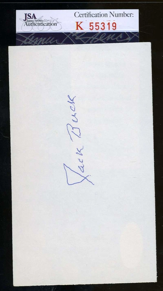 Jack Buck Cardinals Signed Jsa Certified 3x5 Index Card Authentic Autograph - Image 1 of 1