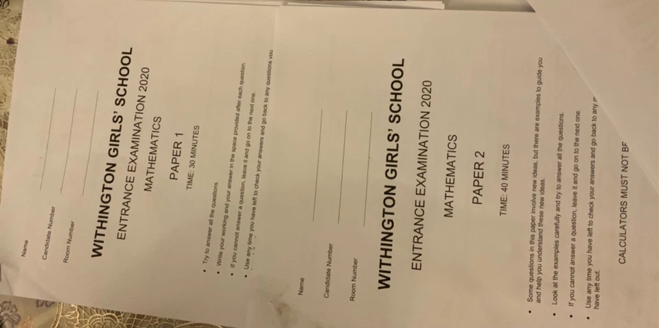 11+ maths entrance exam paper 2020 indep withington girls school answers book - Image 1 of 1