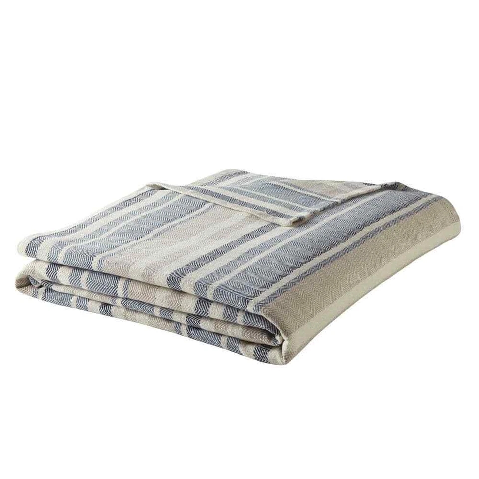 Eddie Bauer 213124 Herringbone Blanket King Blue Stripe