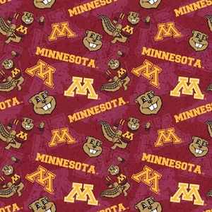 Minnesota Golden Gophers Cotton Fabric with Tone on Tone Print-Sold by the Yard - Picture 1 of 1