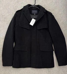 Banana Republic Black Wool Single Breasted Military Pea Coat - Mens XS - Picture 1 of 13