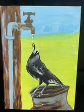 Crow drinking from a Pipe , Acrylic Painting on Canvas, 25x35cm, LIMITED