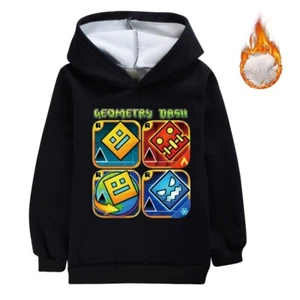 Geometry Dash 5-13 Year Old Boys' Hoodie with Thick and Non Inverted Velvet - Picture 1 of 15