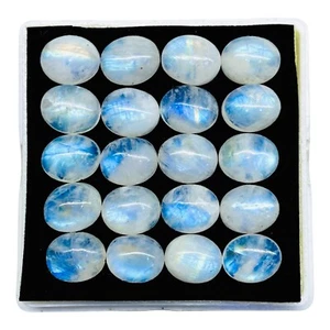 20 Pcs Natural Rainbow Moonstone 12x10mm Oval Blue Shines Cabochon Gemstones Lot - Picture 1 of 13