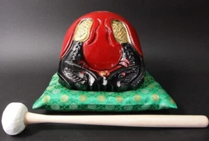 bwd2401 JAPANESE BUDDHIST MOKUGYO WOODEN FISH DRUM RED 6.1 inch / 15.5 cm WIDTH - Picture 1 of 15
