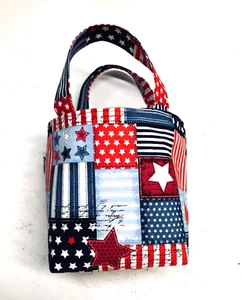 Mini bolso de mano/bolso de regalo forrado de tela hecho a mano multicolor estilo patriótico campestre - Imagen 1 de 6