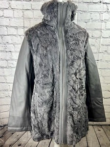 Dennis Basso Fur Jacket Women Sz S Gray Polyester Full Zip Long Sleeve Mock Neck - Picture 1 of 8