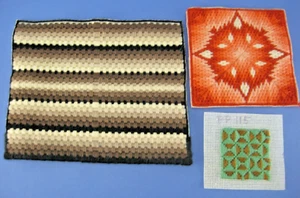Lote de 3 patrones de muestras coloridas de diseños de bordado crewel completos - Imagen 1 de 8