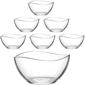 LAV Vira 7-Piece Glass Bowl Set 1880 ml + 310 ml Fruit Bowl Dessert Bowl Set - Picture 1 of 6