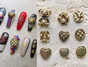 9 pcs 3D Antique Vintage Punk Teddy bear nail decoration/ Bronze Metallic Heart 